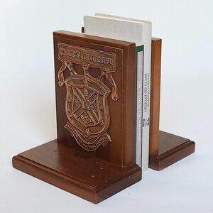 VINTAGE Queen's University Book Ends Brass Crest Coat of Arms
